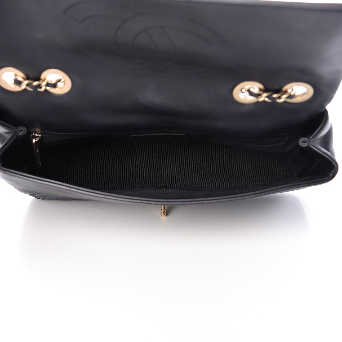 Lambskin Quilted Medium Graphic Flap Navy Black