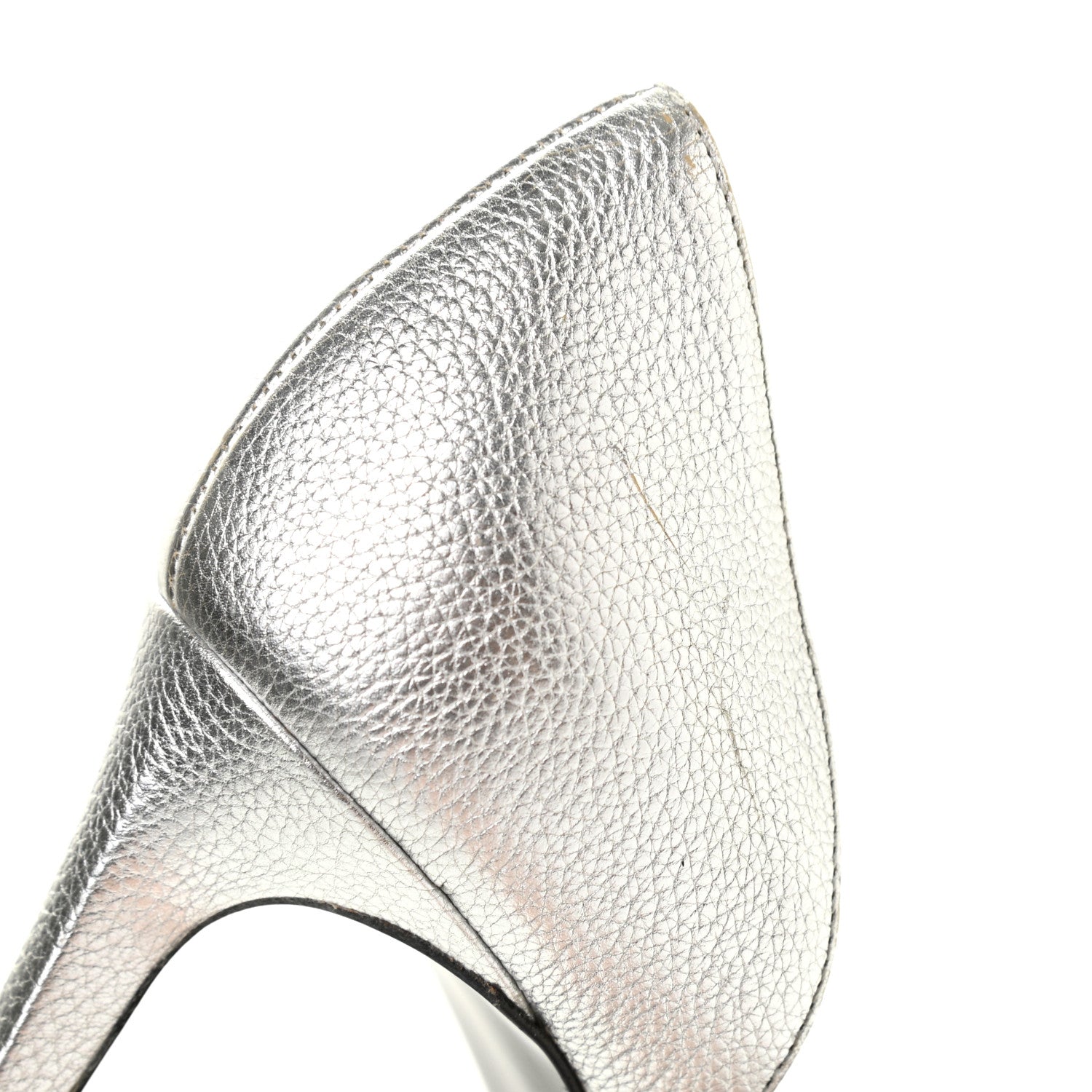 Saint Laurent Metallic Grained Calfskin Janis 105 D'Orsay Pumps 36.5 Argento 11 of 18