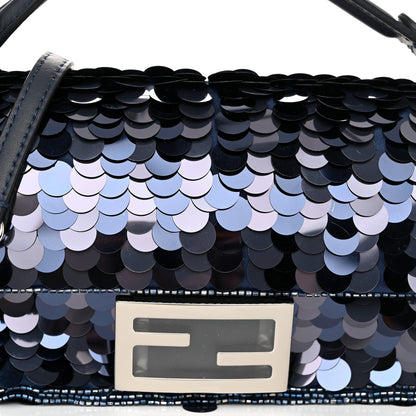 Fendi Sequin Paillettes Vitello Grace Striped Mini Baguette Dark Blue Lunai 8 of 10