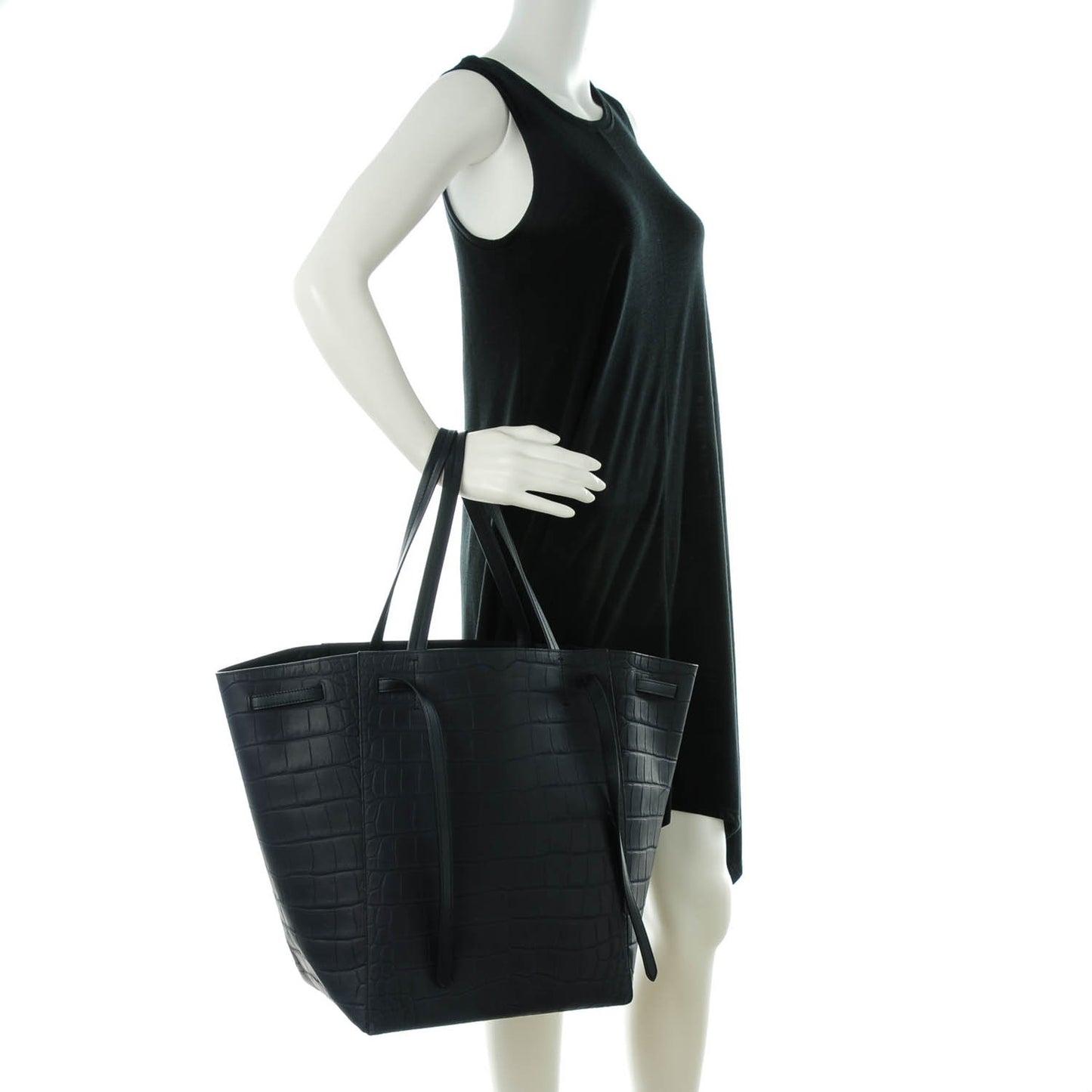 Nubuck Crocodile Embossed Medium Belt Cabas Phantom Navy Blue