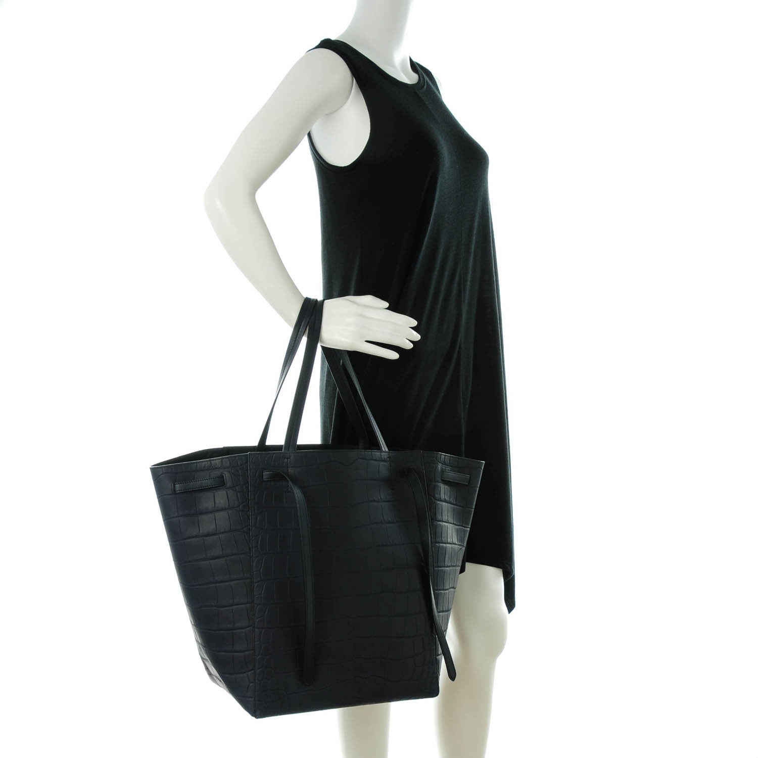 Celine Nubuck Crocodile Embossed Medium Belt Cabas Phantom Navy Blue 2 of 7