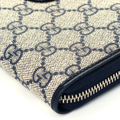 Gucci GG Supreme Monogram Textured Dollar Calfskin Retro Interlocking G Zip Around Wallet Beige Blue 8 of 8