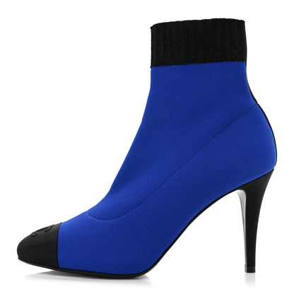 Chanel Jersey Grosgrain CC Cap Toe Short Boots 39 Blue Black 1 of 10