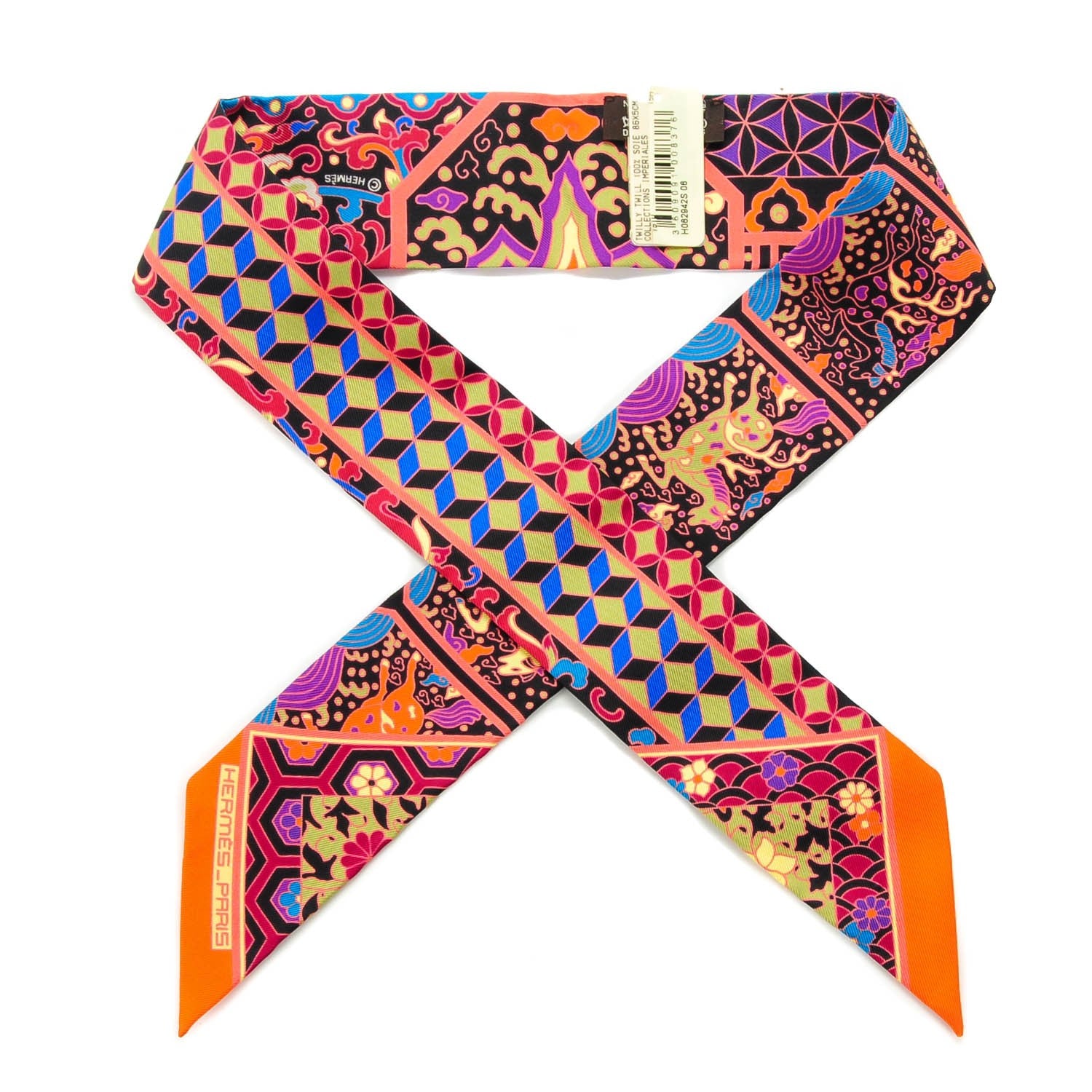 Hermes Silk Collections Imperiales Twilly Orange Fuchsia Black 1 of 6