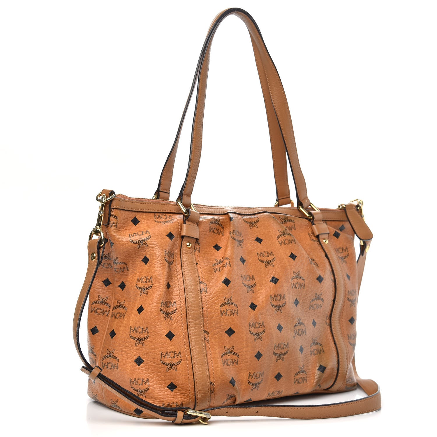 MCM Visetos Medium Essentials Shopper Tote Cognac 3 of 15