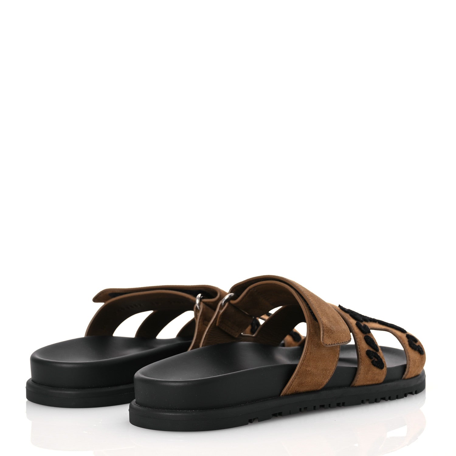 Hermes Suede Goatskin Tufted Leopard Womens Chypre Sandals 38 Brun Fume Black 4 of 10
