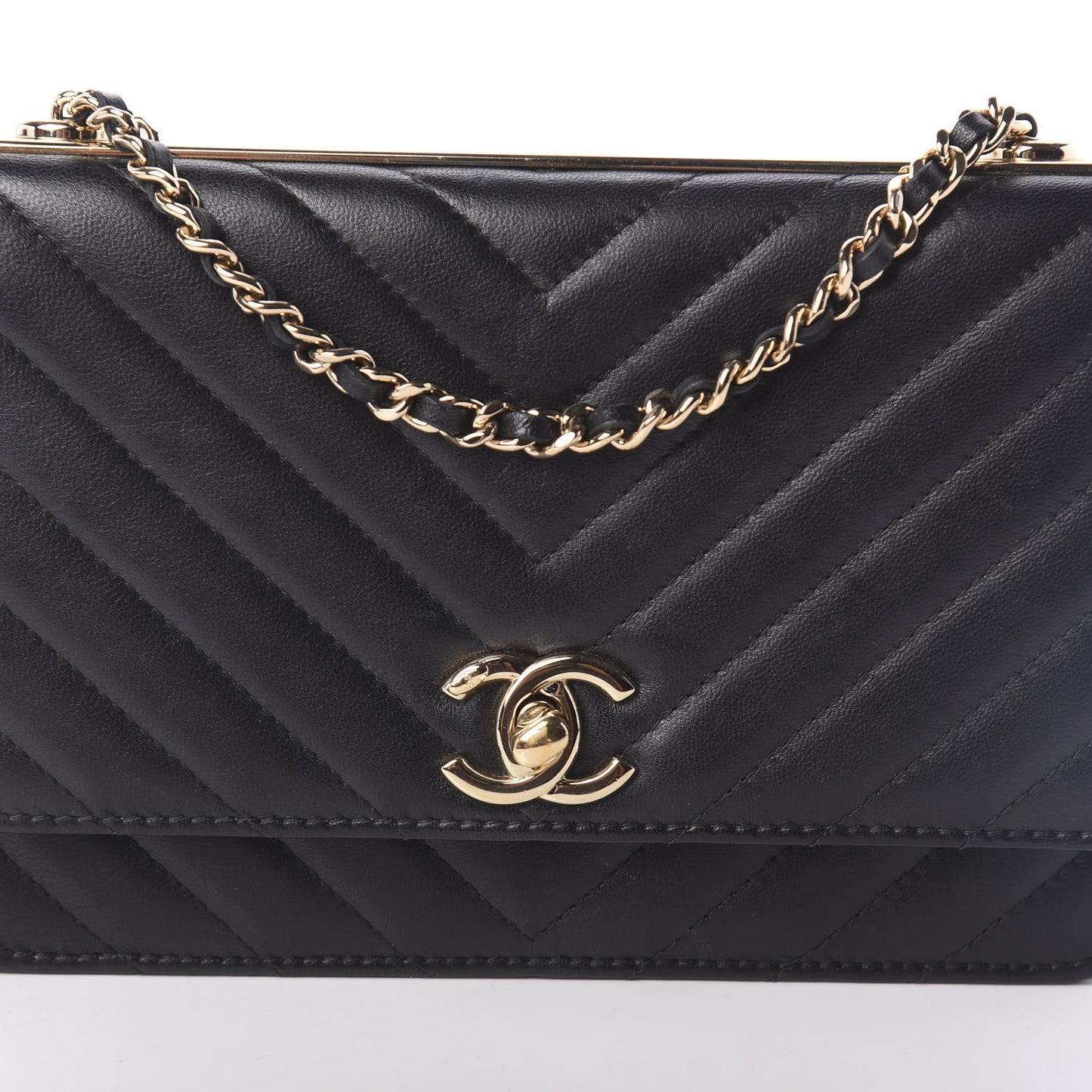 Lambskin Chevron Quilted Tendy CC Wallet On Chain WOC Black