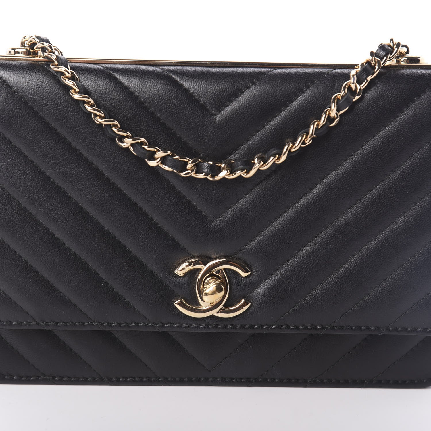 Chanel Lambskin Chevron Quilted Tendy CC Wallet On Chain WOC Black 9 of 11