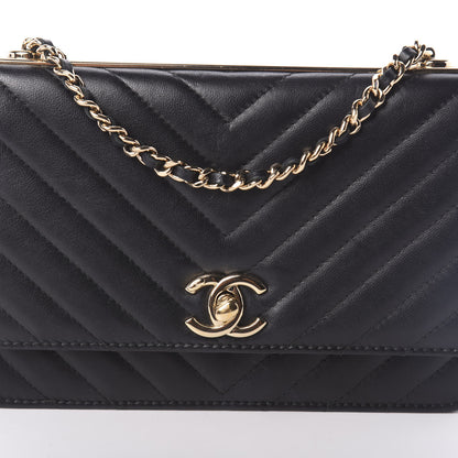 Chanel Lambskin Chevron Quilted Tendy CC Wallet On Chain WOC Black 9 of 11
