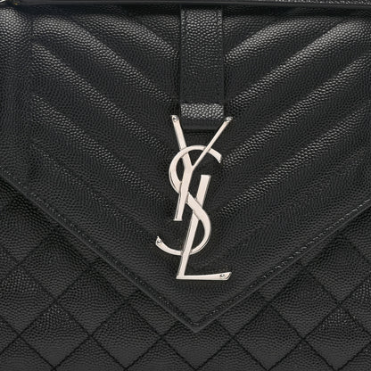Saint Laurent Grain De Poudre Textured Mixed Matelasse Triquilt Medium Monogram Satchel Black 6 of 8