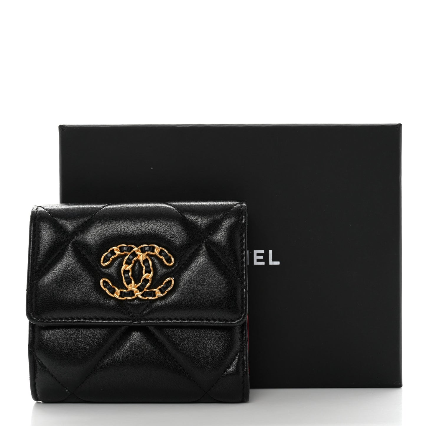 Lambskin Quilted Chanel 19 Small Flap Wallet Black