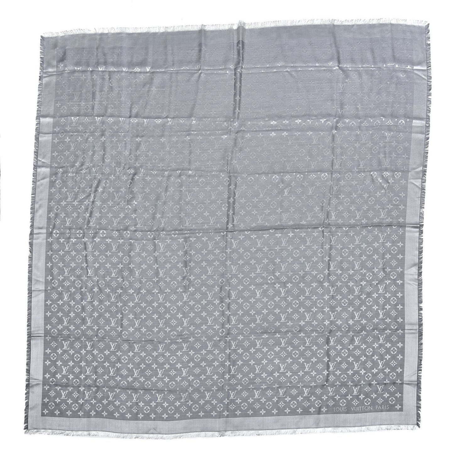 Silk Wool Monogram Shawl Pearl Grey