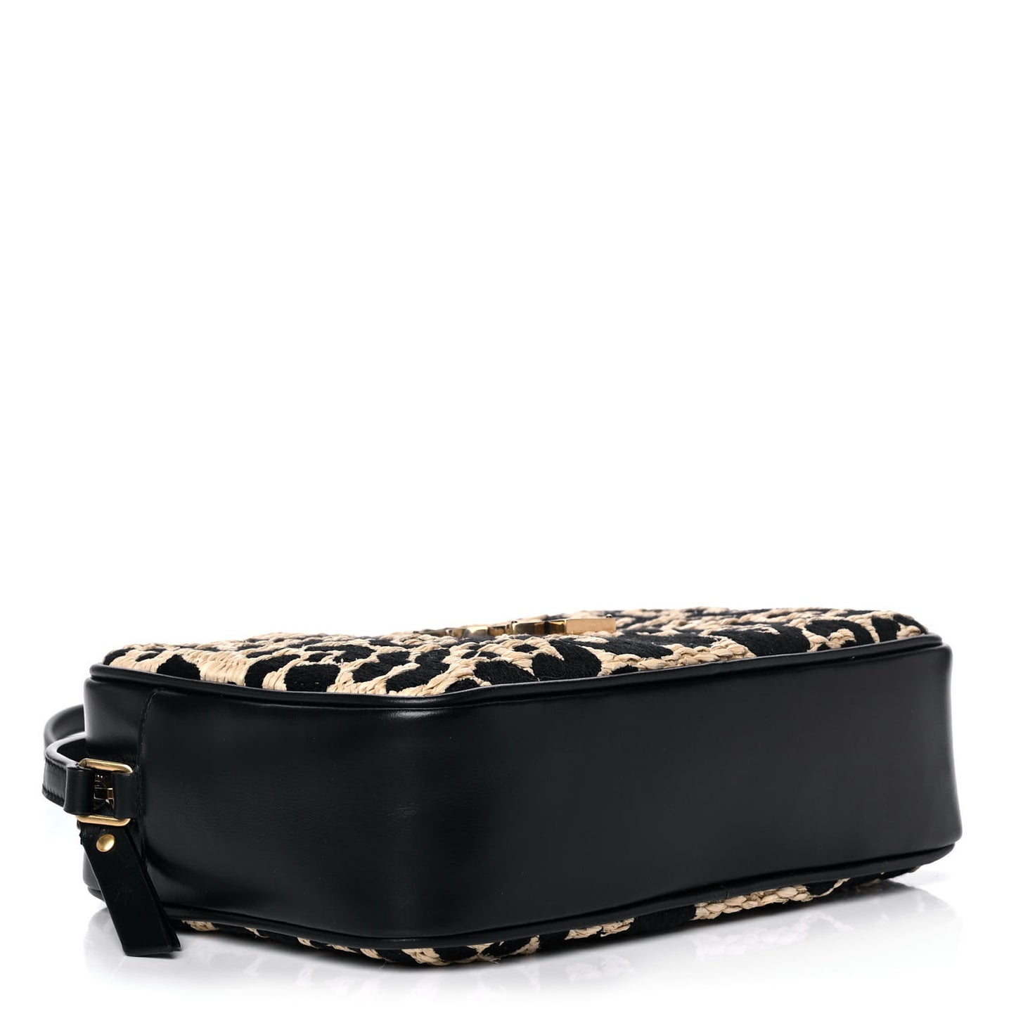 Raffia Calfskin Leopard Print Monogram Lou Camera Bag Natural Beige Black