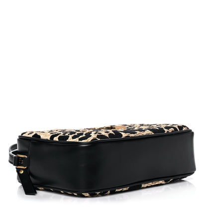 Saint Laurent Raffia Calfskin Leopard Print Monogram Lou Camera Bag Natural Beige Black 4 of 11