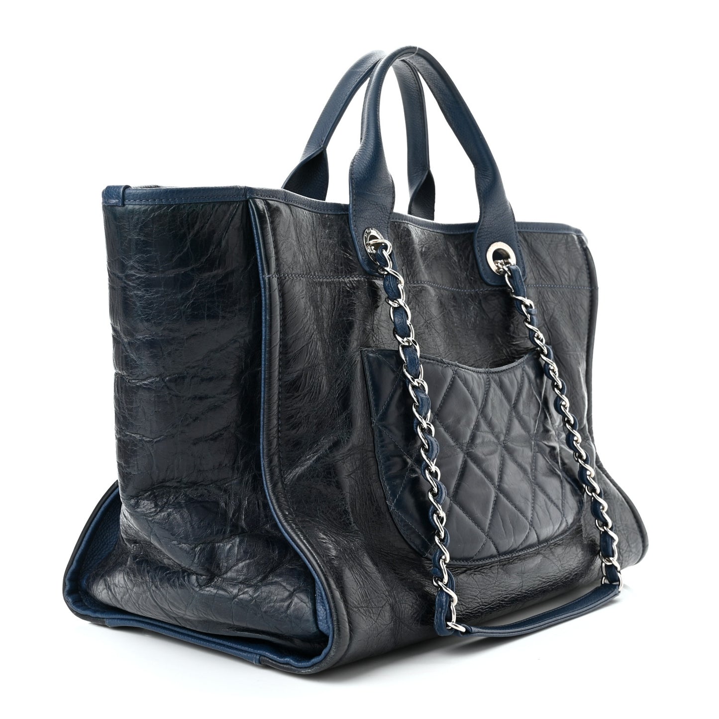 Glazed Calfskin Large Deauville Tote Blue