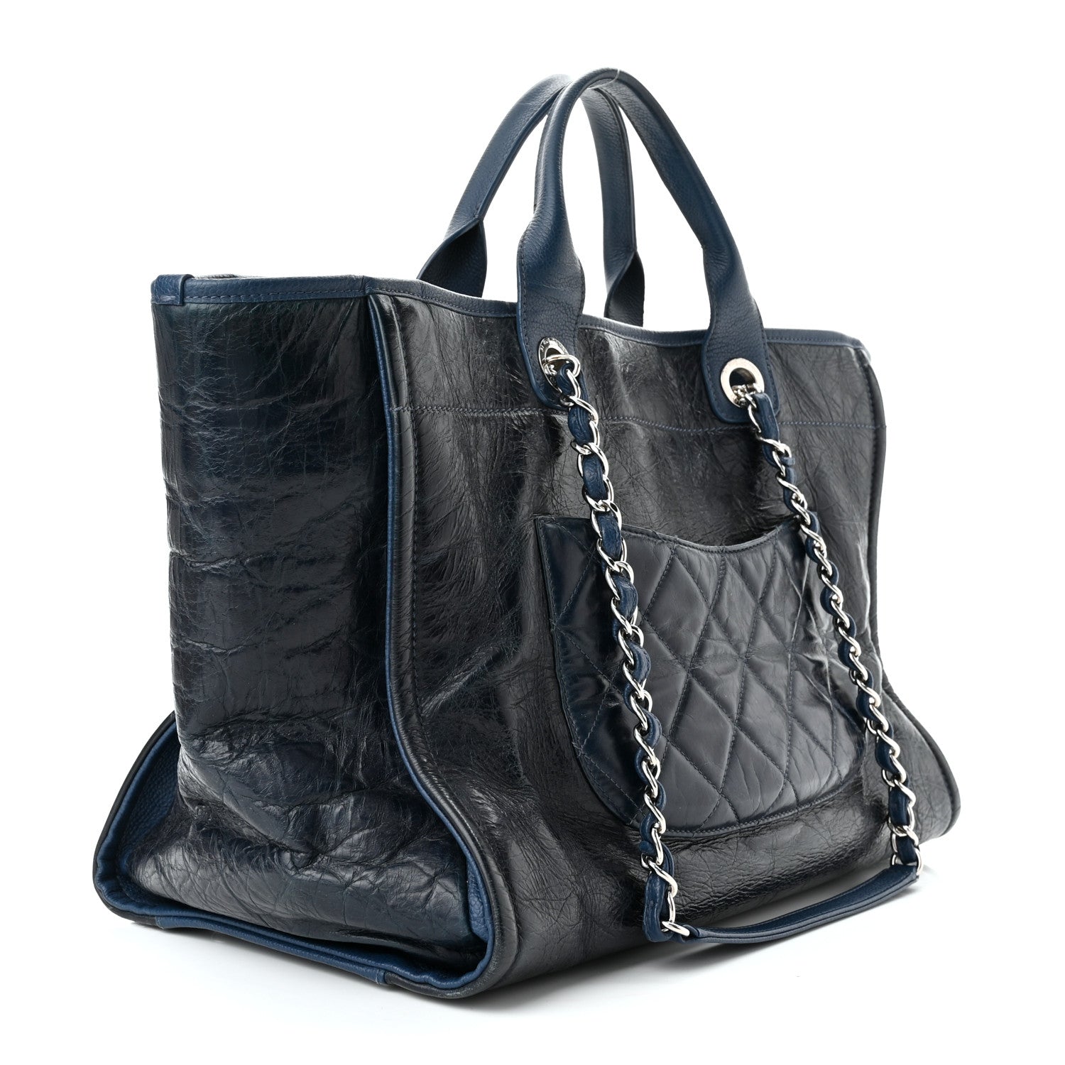 Chanel Glazed Calfskin Large Deauville Tote Blue 3 of 11
