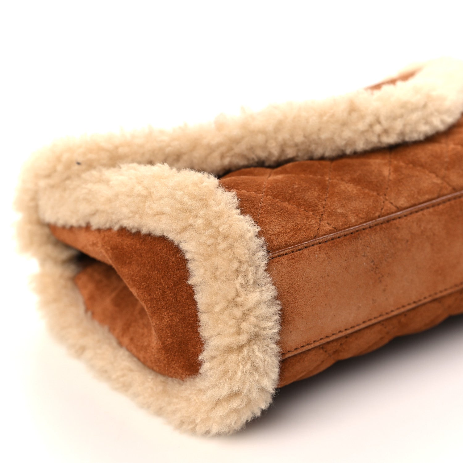 Saint Laurent Nubuck Shearling Mixed Matelasse Triquilt Small Monogram Satchel Ivory Natural Tan 8 of 10