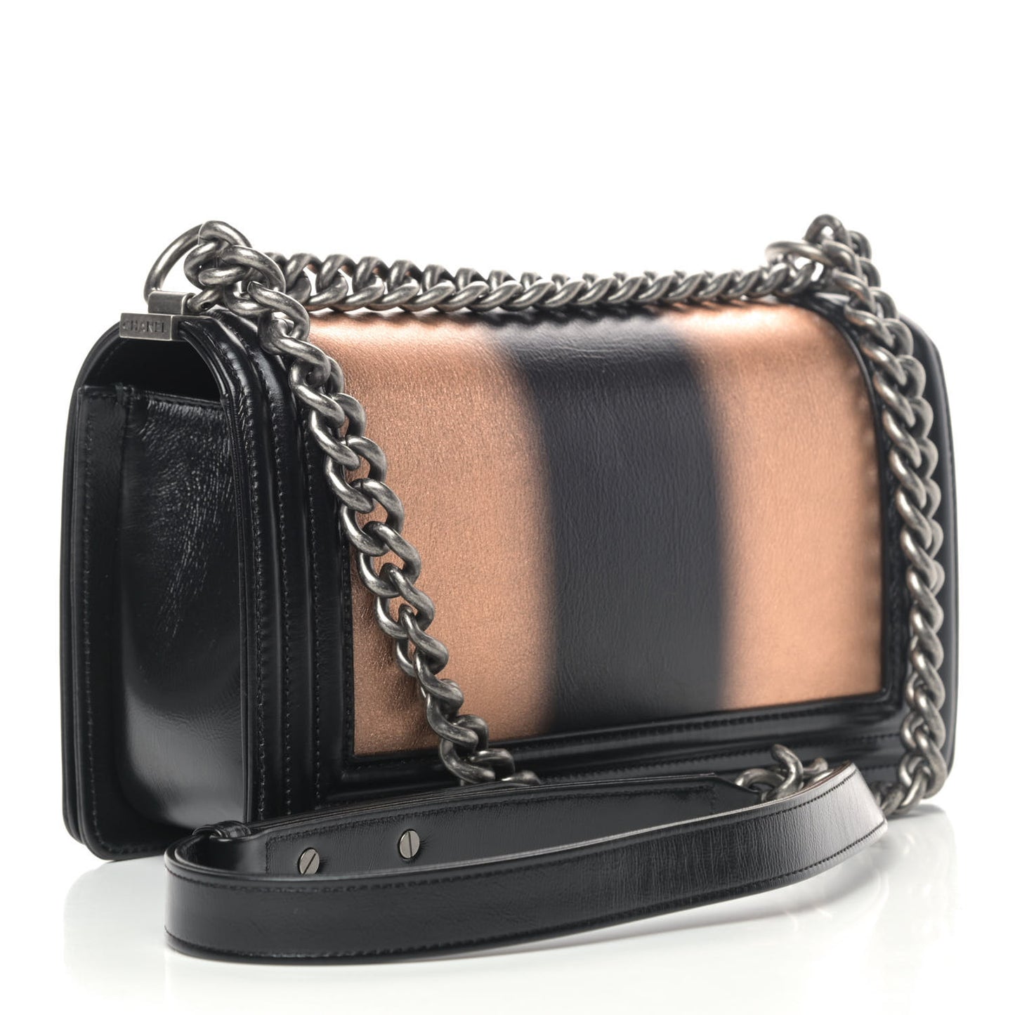 Metallic Glazed Calfskin Medium Boy Flap Gold Black