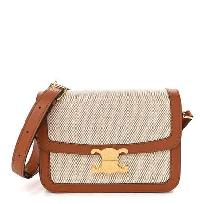 Celine Textile Natural Calfskin Medium Triomphe Bag White Tan 1 of 10
