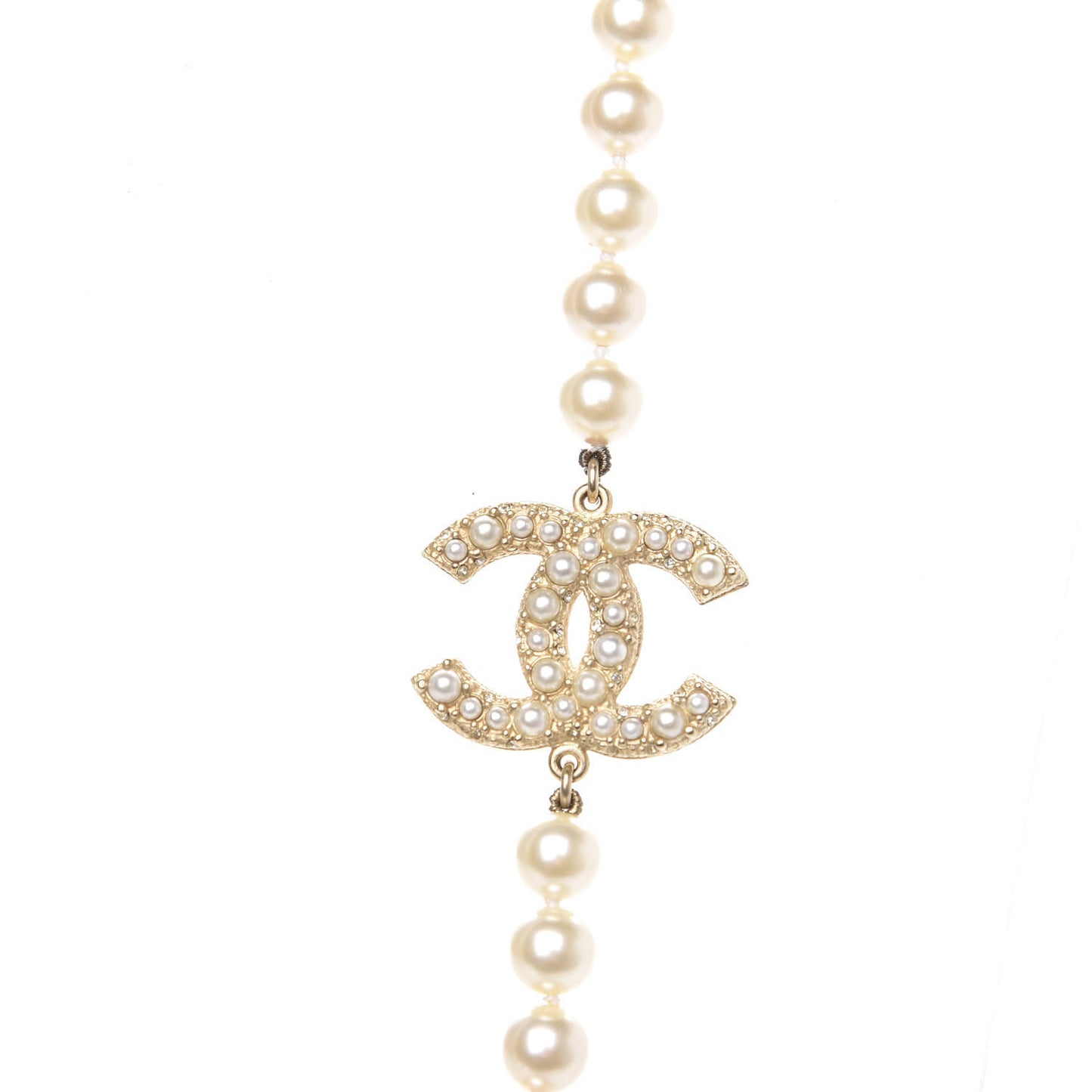 Graduated Pearl CC Long Necklace Light Gold