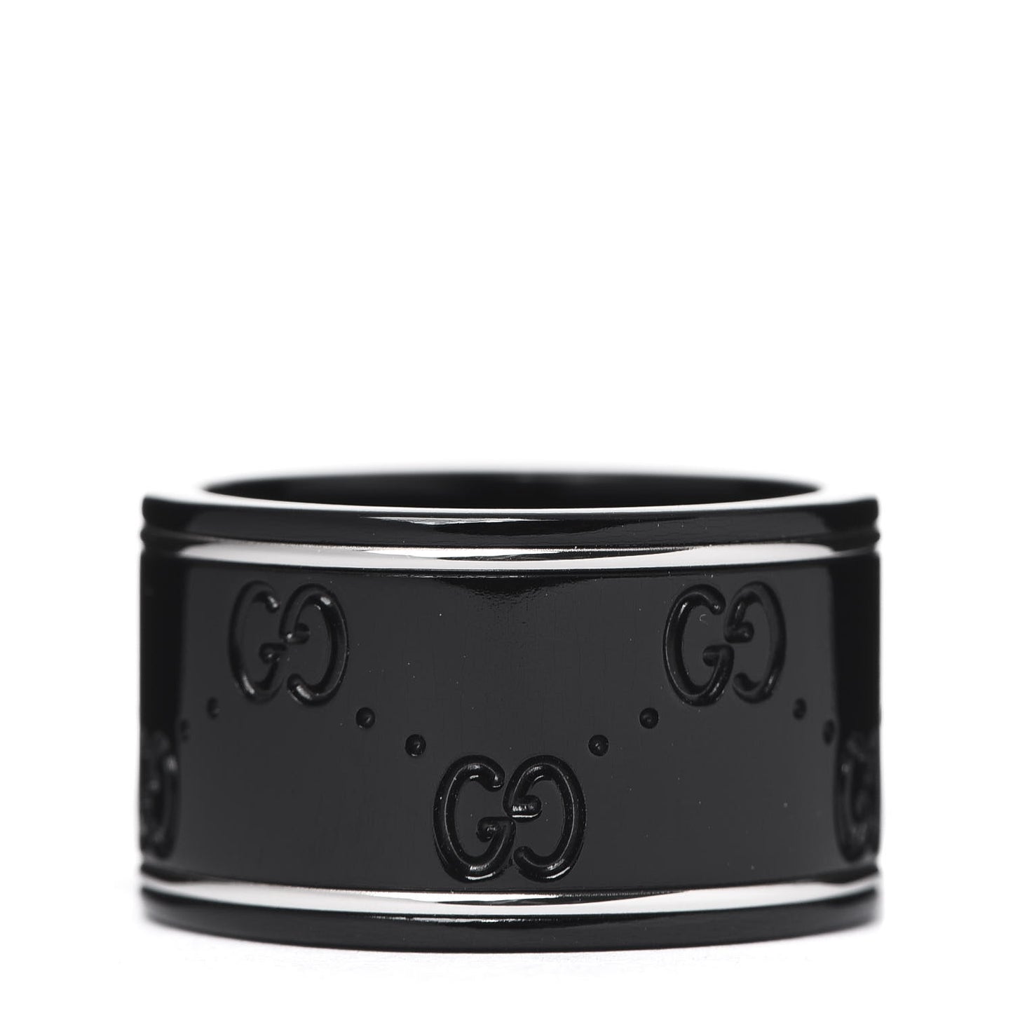 Black Synthetic Corundum 18K White Gold 12mm Icon Band Ring 55 7.25