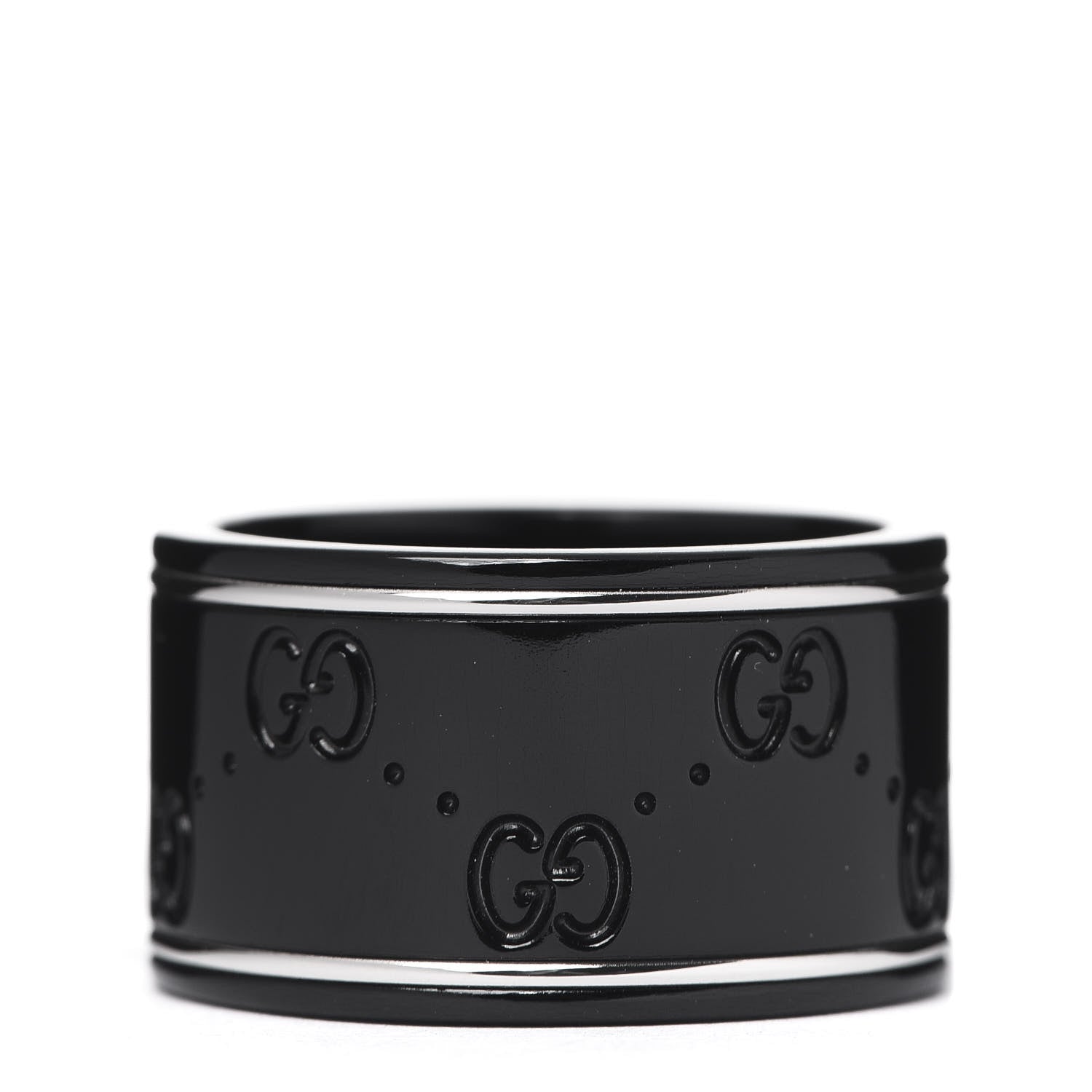 Gucci Black Synthetic Corundum 18K White Gold 12mm Icon Band Ring 55 7.25 2 of 4