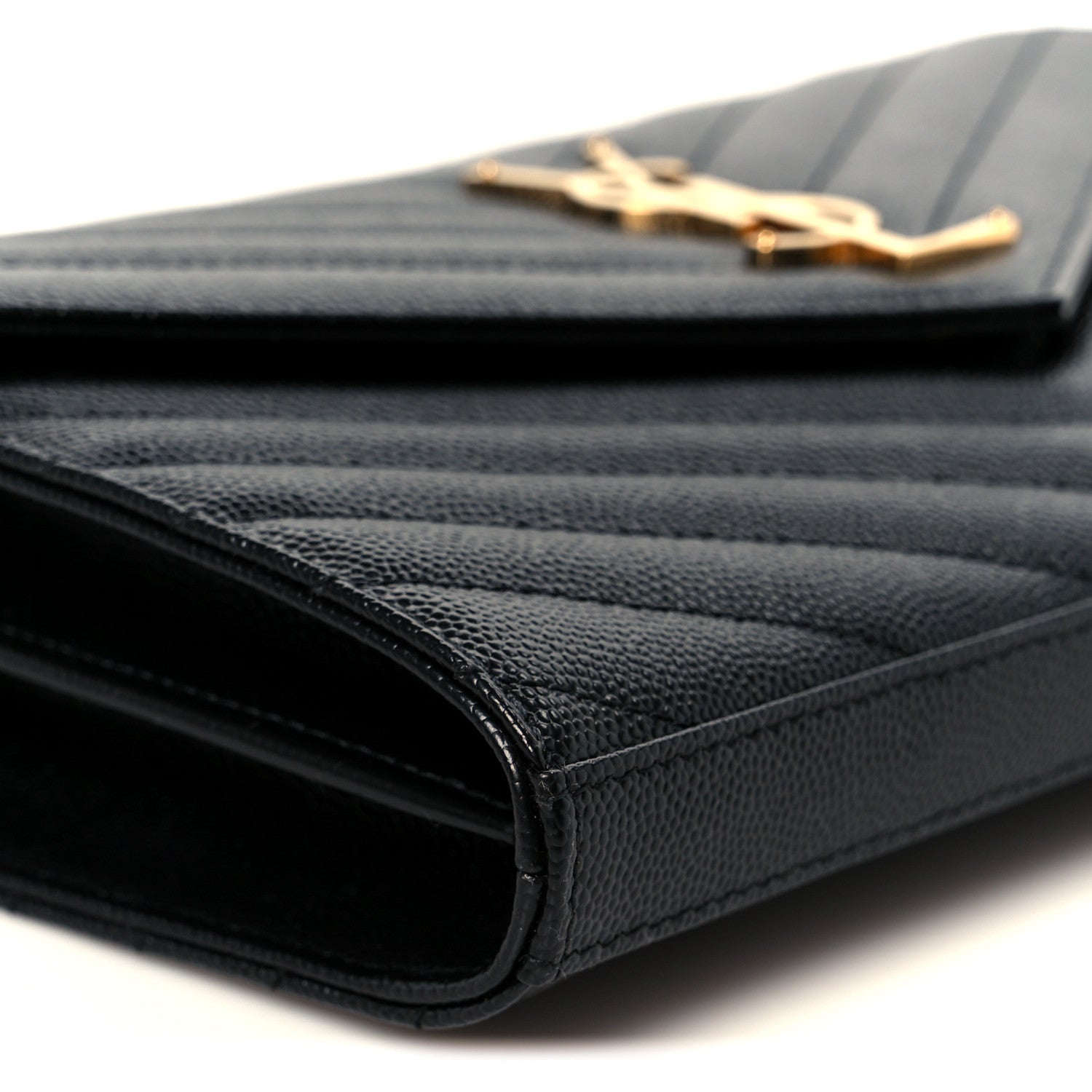 Saint Laurent Grain De Poudre Matelasse Chevron Monogram Chain Wallet Black 8 of 10