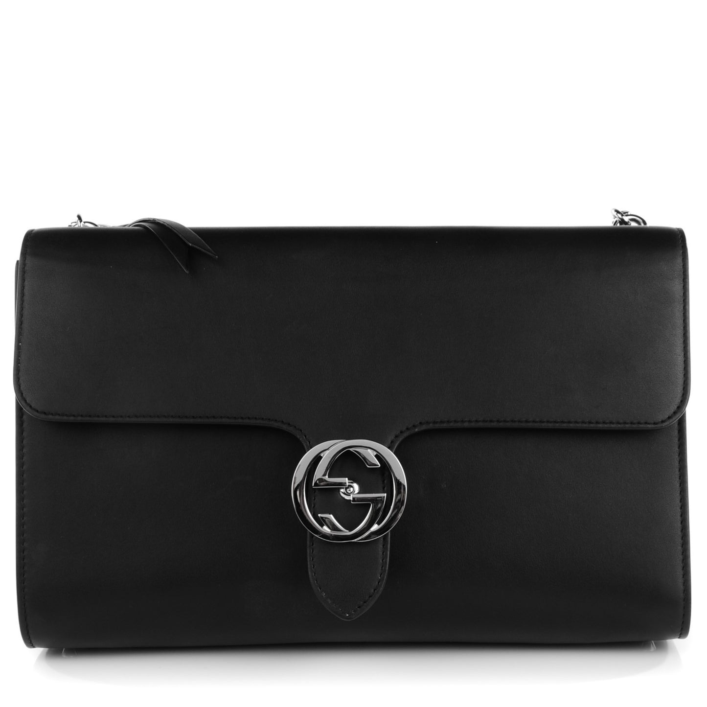 Moon Calfskin Medium Interlocking G Shoulder Bag Black