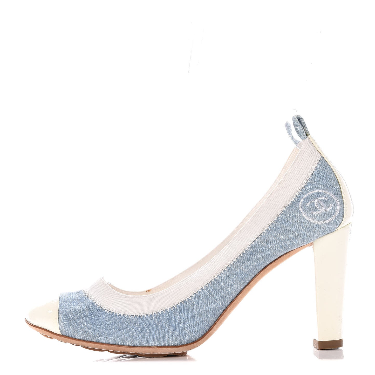 Denim Patent CC Elastic Stretch Pumps 37.5 Blue White
