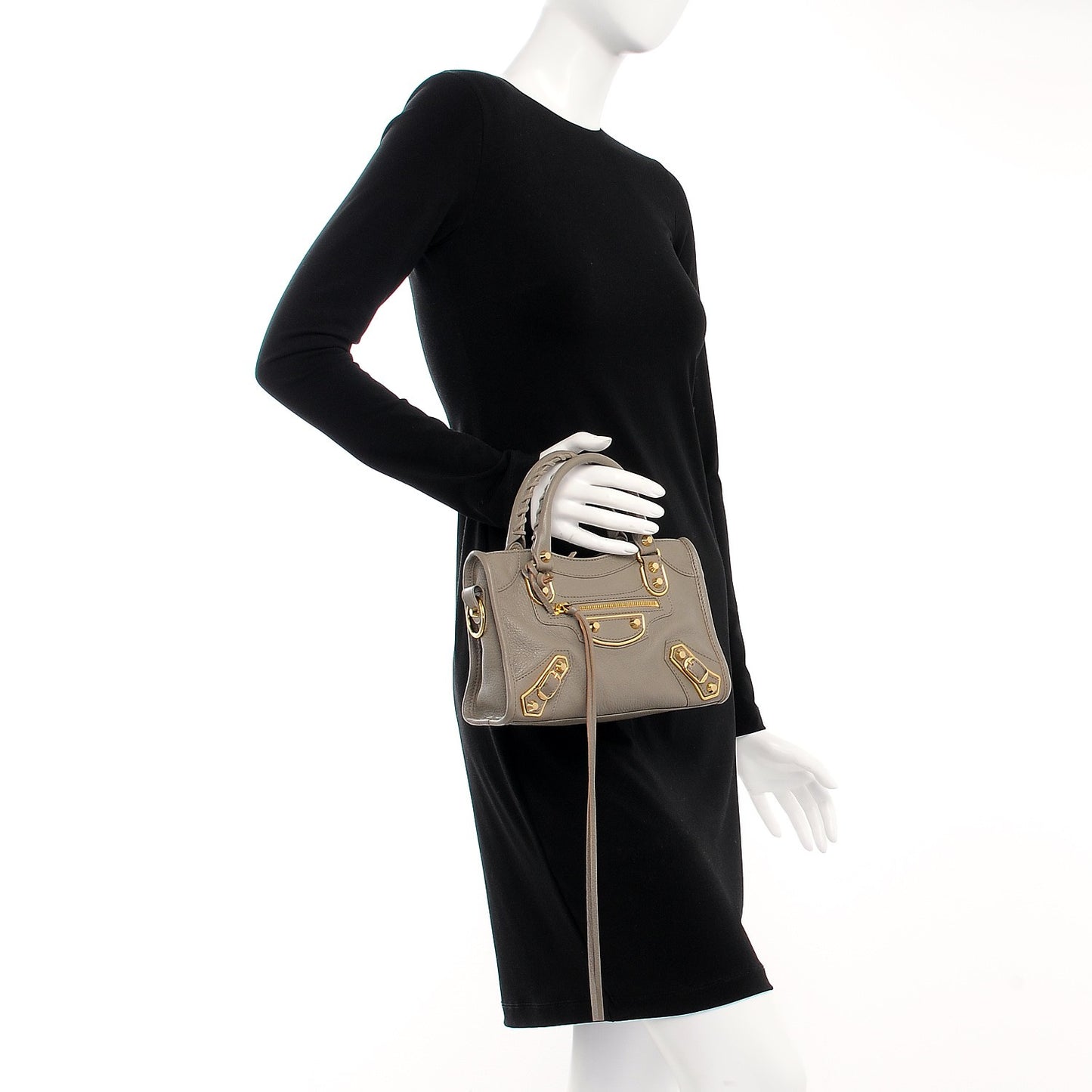 Chevre Gold Metallic Edge Hardware Mini City Gris Taupe