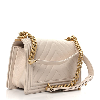 Chanel Caviar Chevron Quilted Medium Boy Flap Light Beige 3 of 9