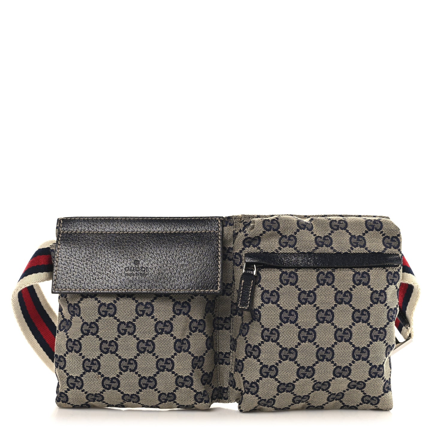 GG Monogram Web Double Pocket Belt Bag Navy