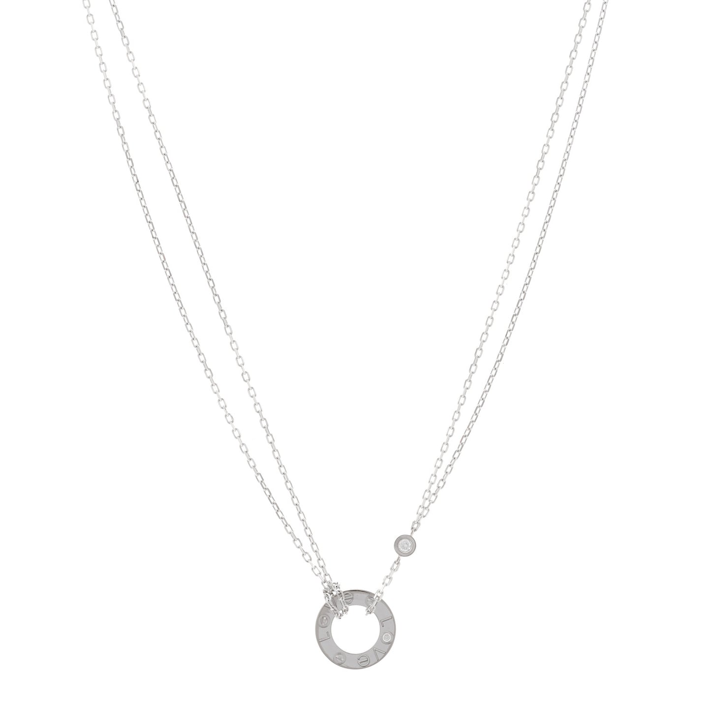 18K White Gold 2 Diamond LOVE Necklace