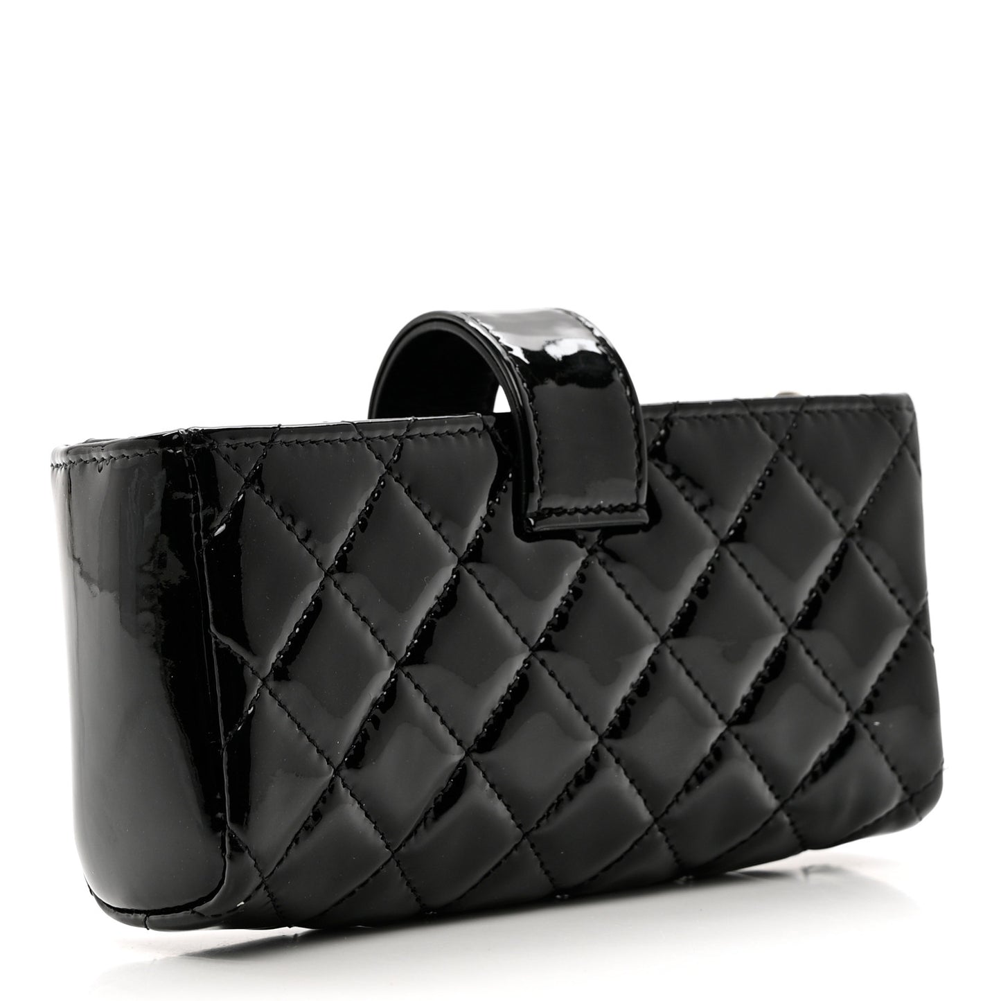 Patent Quilted Mini Phone Holder Clutch Black