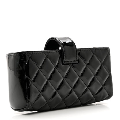 Chanel Patent Quilted Mini Phone Holder Clutch Black 3 of 8