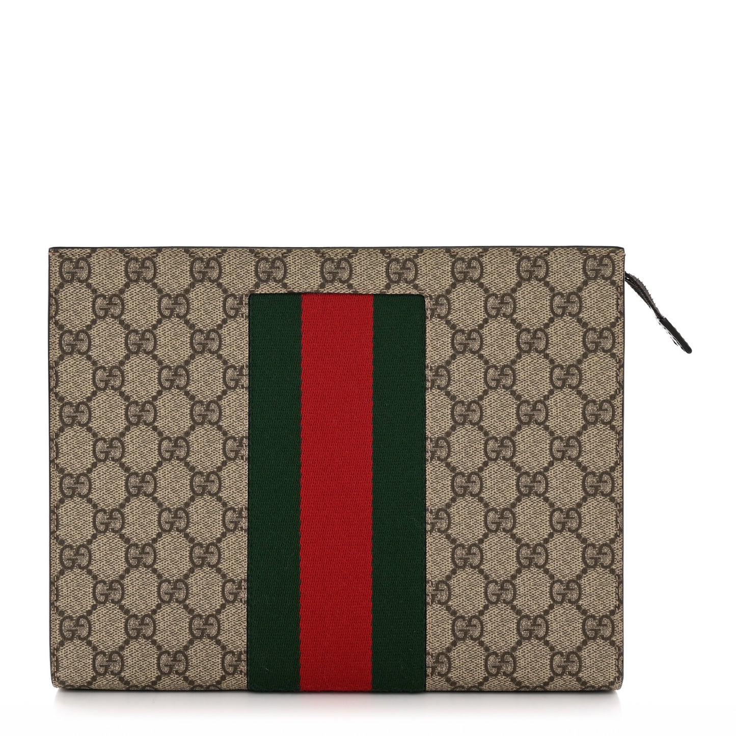 GG Supreme Monogram Selleria Calfskin Web New Web Cosmetic Case Beige Ebony Cocoa