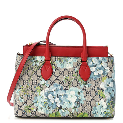 Gucci GG Supreme Monogram Blooms Small Zip Top Tote Beige Blue Navy Hibiscus Red 1 of 14
