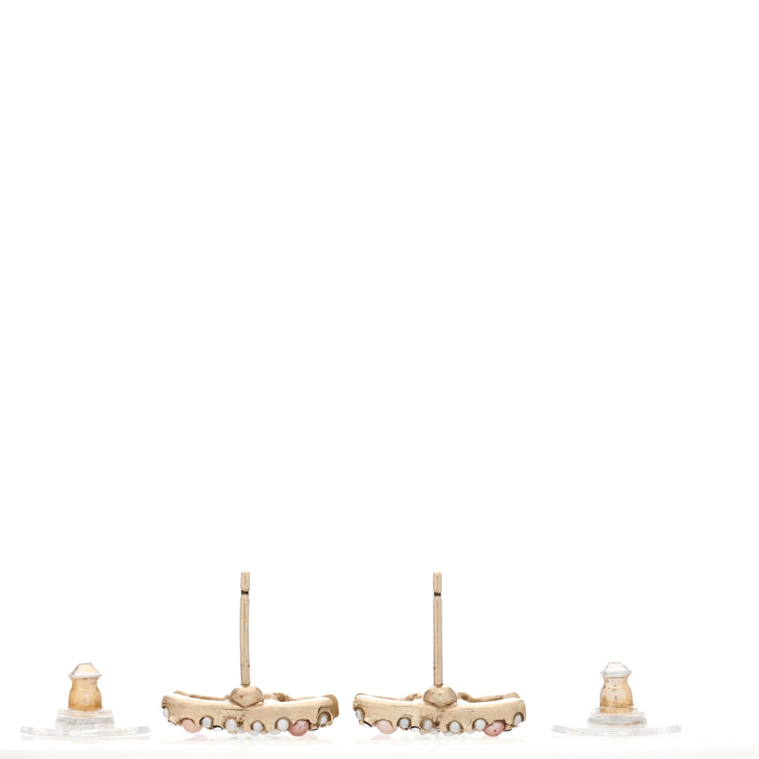 Chanel Pearl Crystal CC Charms Stud Earrings Light Gold Pink 3 of 5
