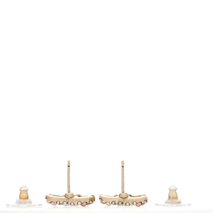 Chanel Pearl Crystal CC Charms Stud Earrings Light Gold Pink 3 of 5