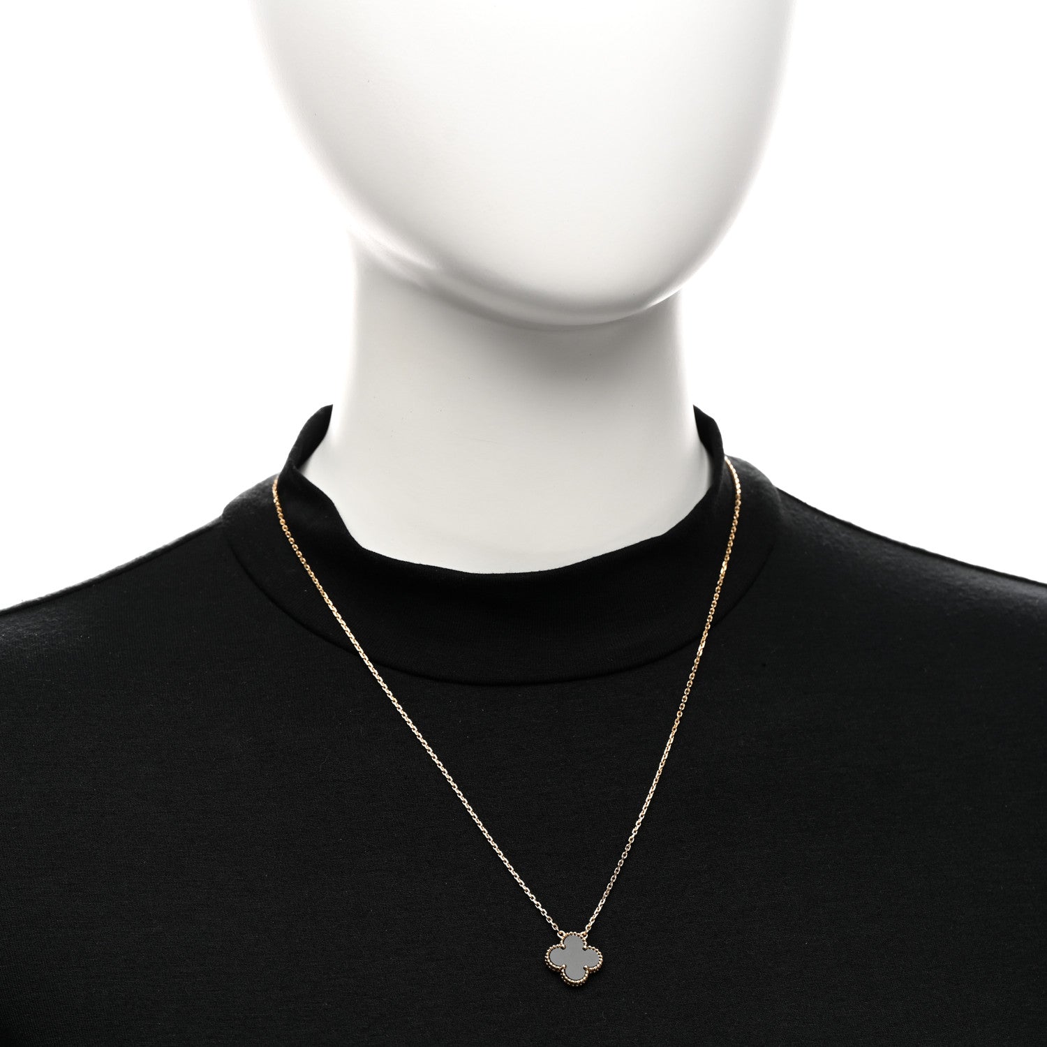 Van Cleef & Arpels 18K Yellow Gold Black Onyx Vintage Alhambra Pendant Necklace 2 of 5