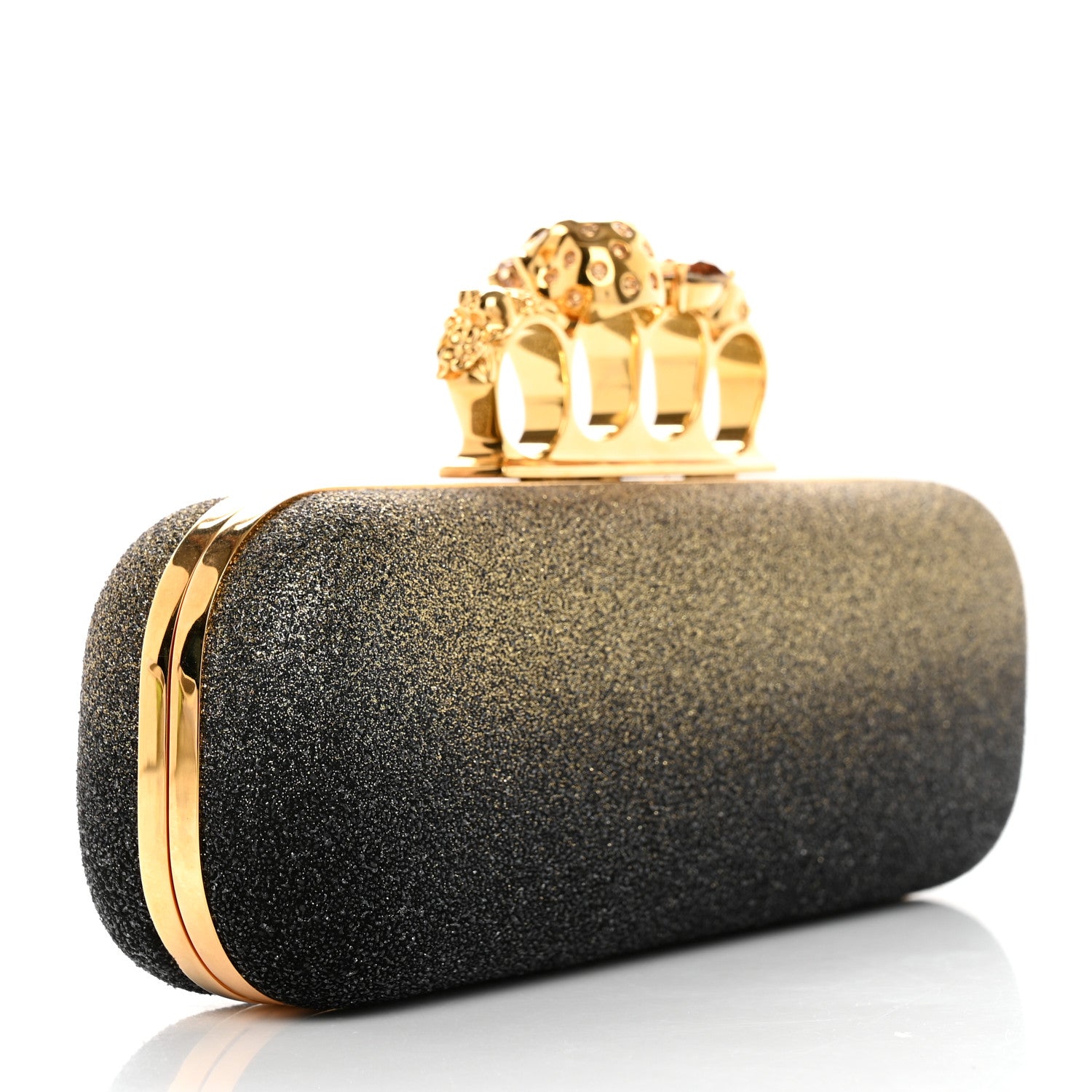 Alexander McQueen Glitter Skull Knuckle Box Clutch Black Gold 3 of 8