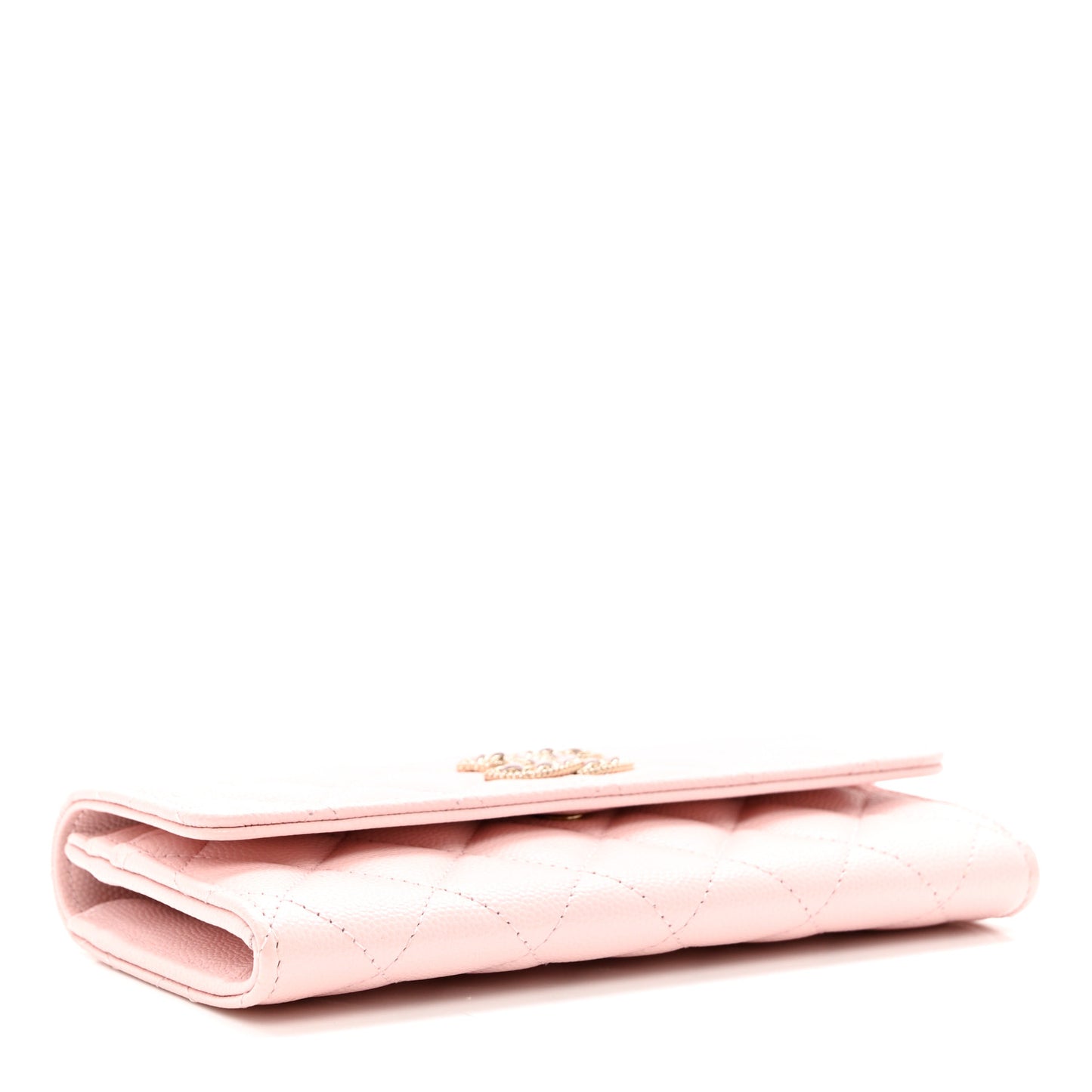 Caviar Quilted Crystal CC Large Gusset Flap Wallet Pink