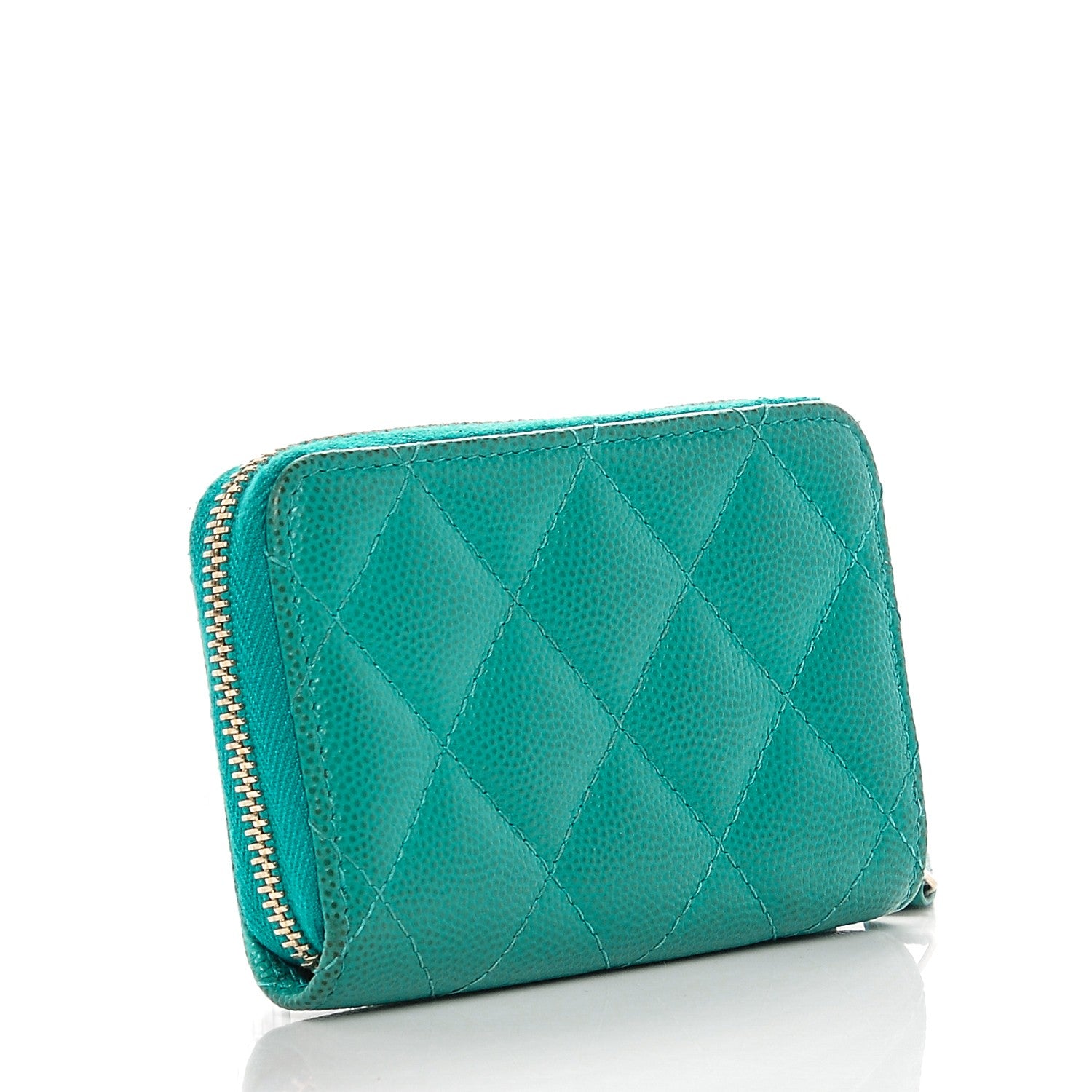 Chanel Caviar Quilted Zip Coin Purse Turquoise 3 of 7