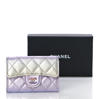 Chanel Gradient Metallic Calfskin Quilted Flap Card Holder Wallet Silver Blue Yellow Purple 12 of 12