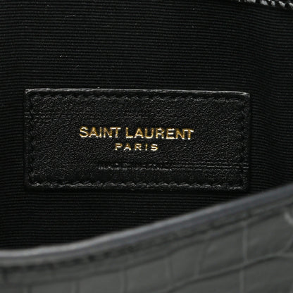 Saint Laurent Calfskin Crocodile Embossed Uptown Monogram Pouch Black 6 of 8