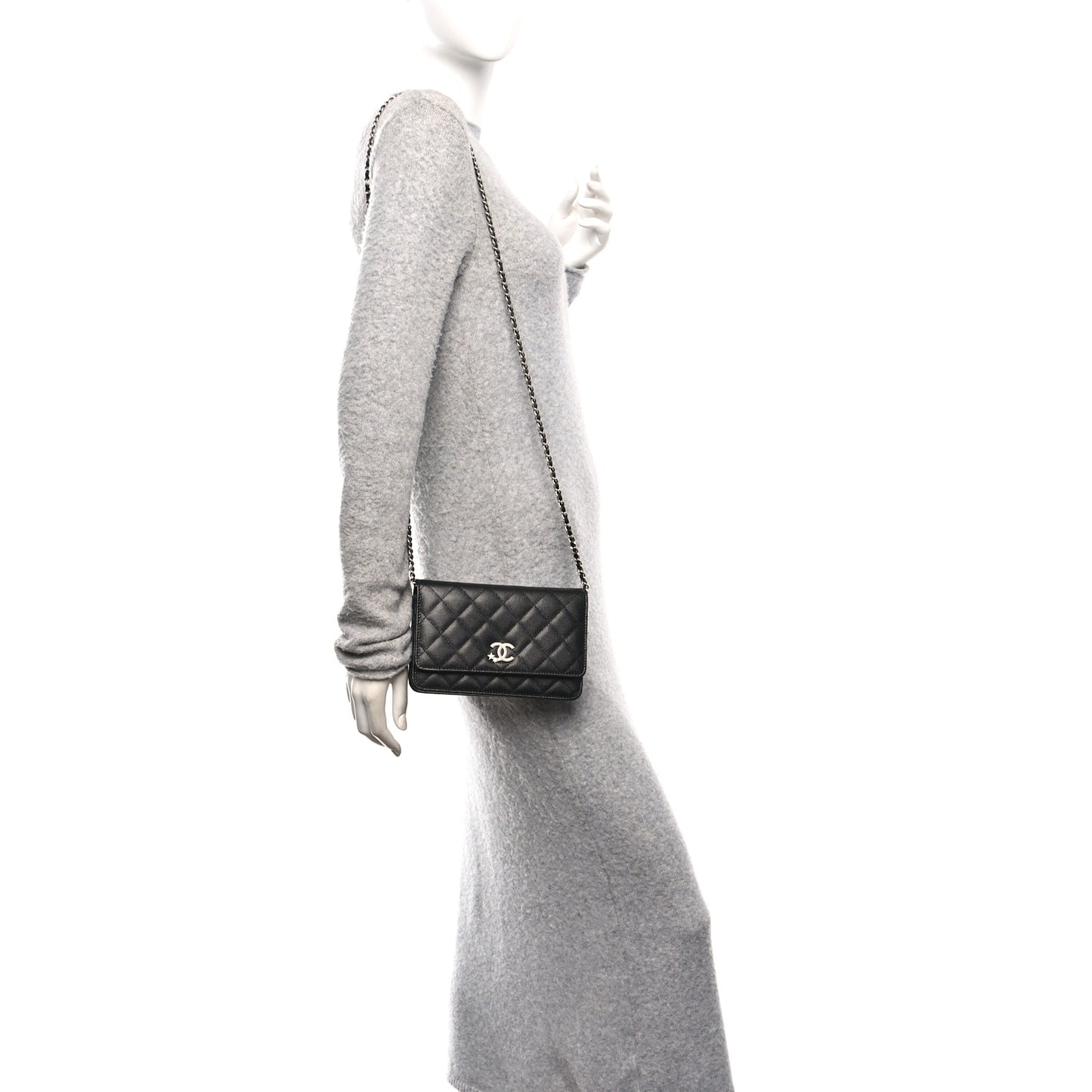 Caviar Quilted Crystal Star Wallet On Chain Black