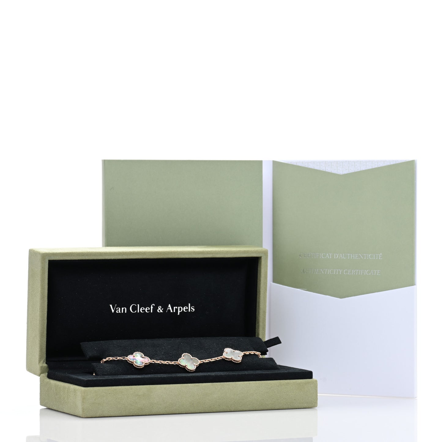 18K Rose Gold Gray Mother of Pearl 5 Motifs Vintage Alhambra Bracelet