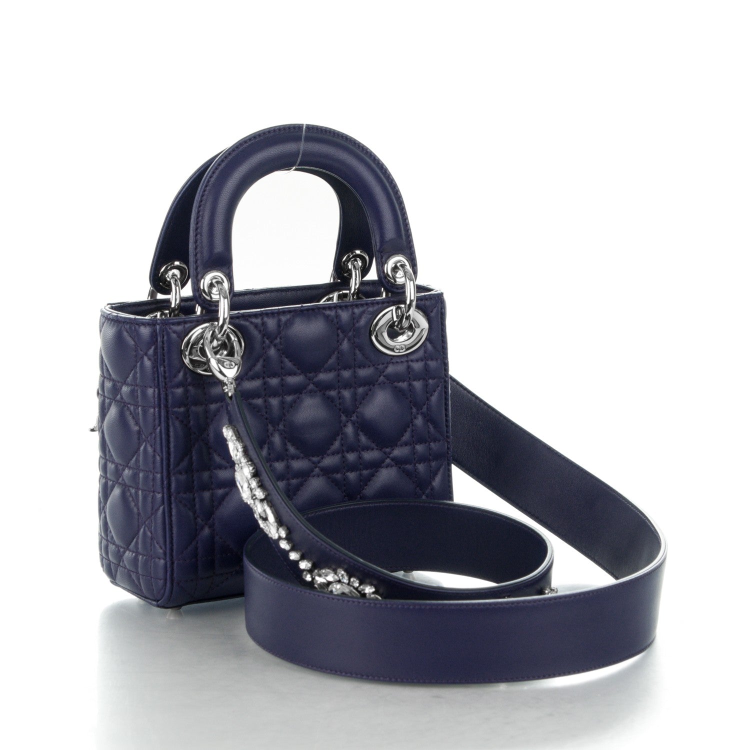Christian Dior Lambskin Cannage Crystal Mini Lady Dior Navy Blue 3 of 7