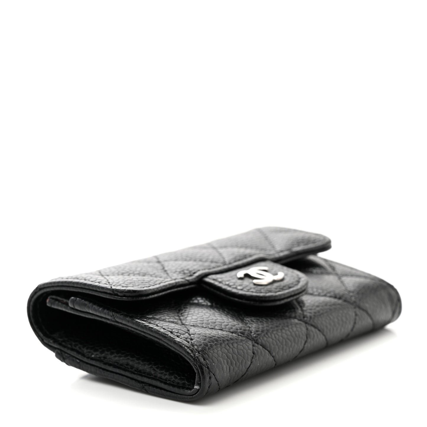 Caviar Quilted Flap Card Holder Wallet Black