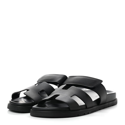 Hermes Calfskin Womens Chypre Sandals 37 Black 3 of 8